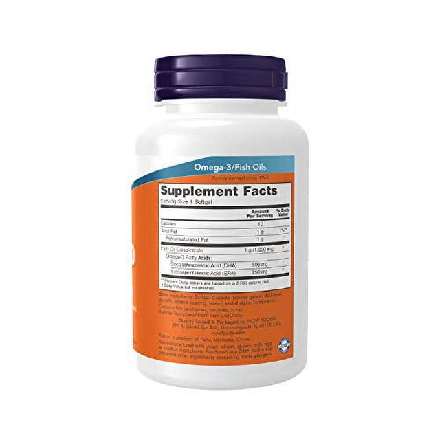 NOW Supplements, DHA-500 with 250 EPA, Molecularly Distilled, Supports Brain Health*, 90 Softgels