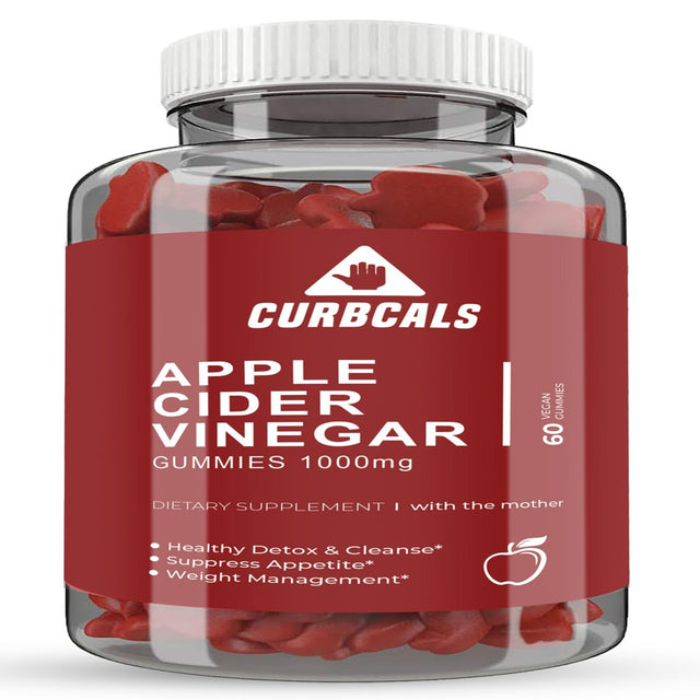 Curbcals Apple Cider Vinegar Gummies - Supports Healthy Detox & Cleanse - Suppress Appetite - Weight Management - Vitamin B12 & B9 - Gluten & GMOS Free - 1000Mg