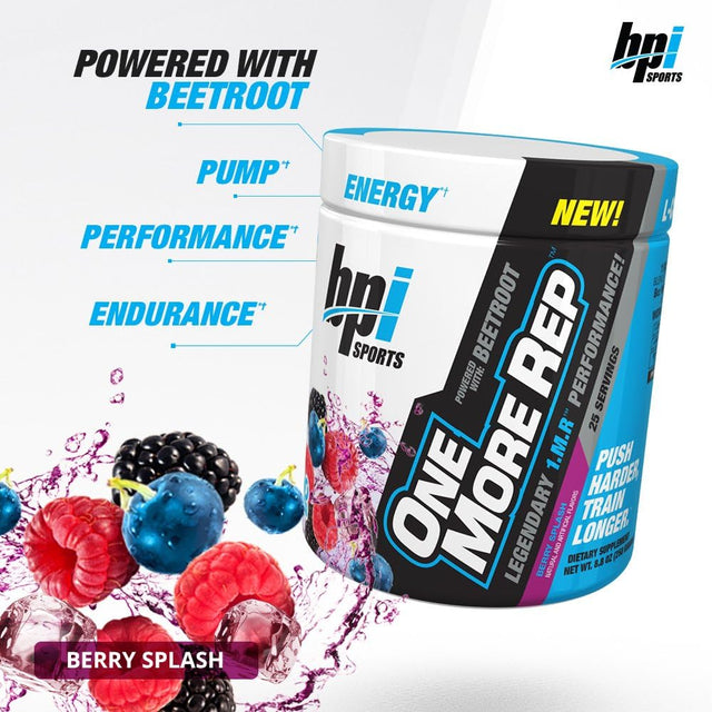 BPI Sports One More Rep Pre-Workout Powder - Increase Energy and Stamina - Intense Strength - Recover Faster - Beetroot - Carnitine - Citrulline - Berry Splash - 25 Servings - 8.8 Oz.