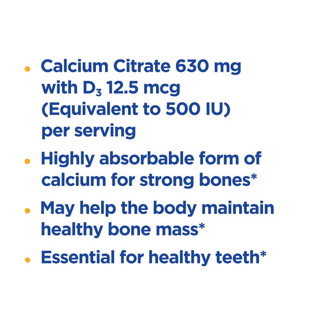 Equate Calcium Citrate + D3 Tablets Dietary Supplement, 630 Mg, 180 Count