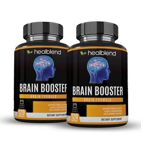 Healblend Brain Booster Supplement - Supports Mental Clarity, Concentration & Memory Function with Ginkgo Biloba, DMAE, Vitamin B12, Rhodiola, Alpha GPC - 2-Pack