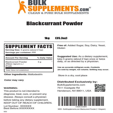 Bulksupplements.Com Blackcurrant Powder, 5G - Heart, Immune, & Kidney Support (5Kg - 1000 Servings)