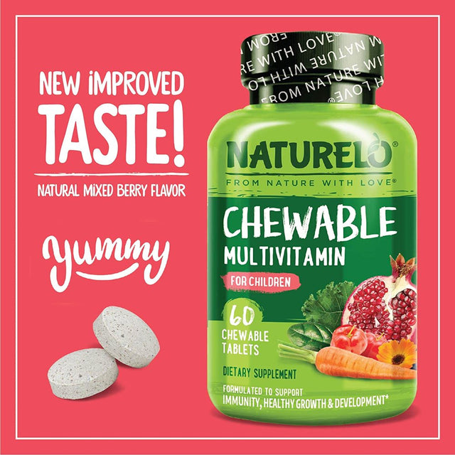 NATURELO Chewable Vitamin for Kids – Multivitamin with Whole Food Organic Fruit Blend - 60 Tablets for Children