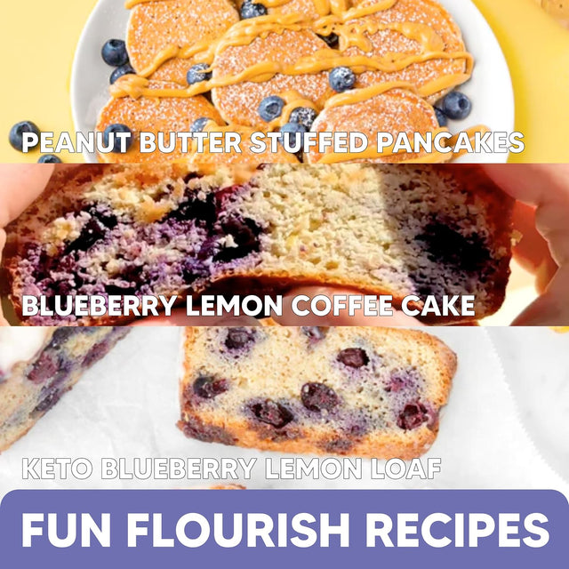 Flourish - Keto Pancake & Waffle Mix, Low Carb, Gluten-Free, High Protein & Fiber, Chia and Flax Seed, No Added Sugar, All-Natural Ingredients - Blueberry, 10Oz