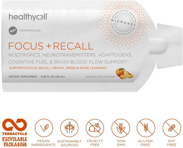 Healthycell Focus and Recall Brain Boost Nootropic Supplement for Adults, Supports Brain Health, Liquid Gel Packs (30 Count)