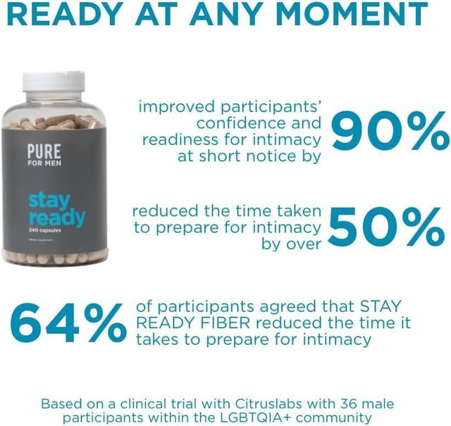 Pure for Men Stay Ready Fiber Supplement, 240 Vegan Capsules | Supports Daily Digestive Cleanliness and Regularity | Psyllium Husk, Aloe Vera, Chia Seeds, Flaxseeds | Proprietary Formula