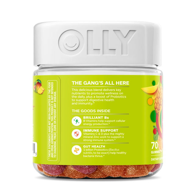 OLLY Adult Daily Multi + Probiotic Gummy, Digestive Supplement, Zinc, Antioxidants, Tropical, 70 Ct