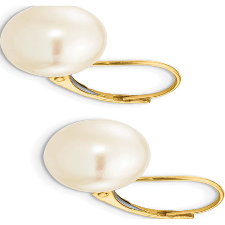 Leslies Fine Designer 14K Yellow Gold 14K10Mm-11Mm FW Cultured Pearl White Button Earrings (Length=20) (Width=10)