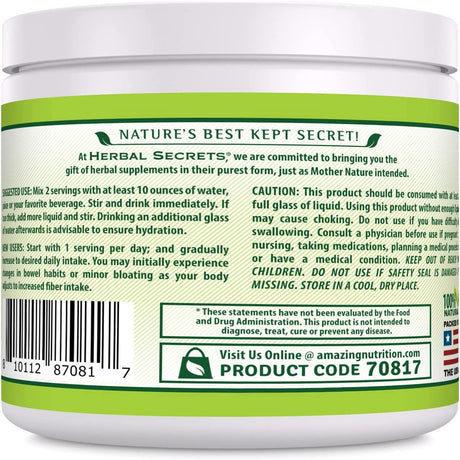 Herbal Secrets Psyllium Husk Powder 1.15 Lb, Orange Flavor Supplement - Vegan, Dairy Free, Sugar Free, Gluten Free, Non-Gmo -Supports Intestinal Health & Metabolism* -Helps Maintain Regularity*