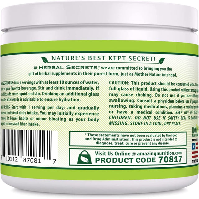 Herbal Secrets Psyllium Husk Powder 1.15 Lb, Orange Flavor Supplement - Vegan, Dairy Free, Sugar Free, Gluten Free, Non-Gmo -Supports Intestinal Health & Metabolism* -Helps Maintain Regularity*