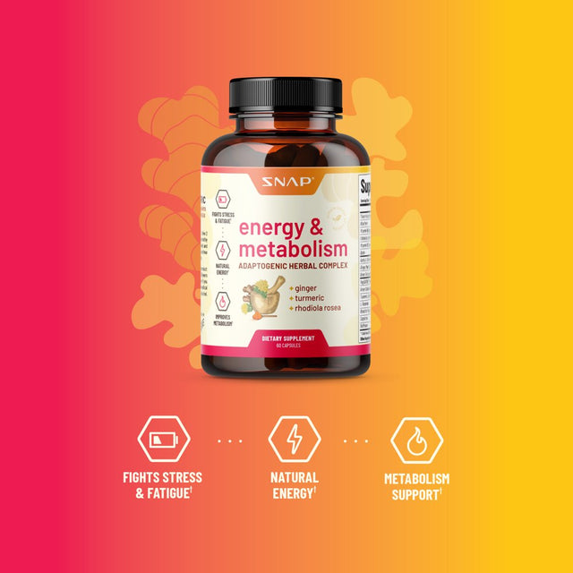 Snap Supplements Energy & Metabolism Booster - Adaptogenic Herbs Ginger Turmeric - 60 Capsules