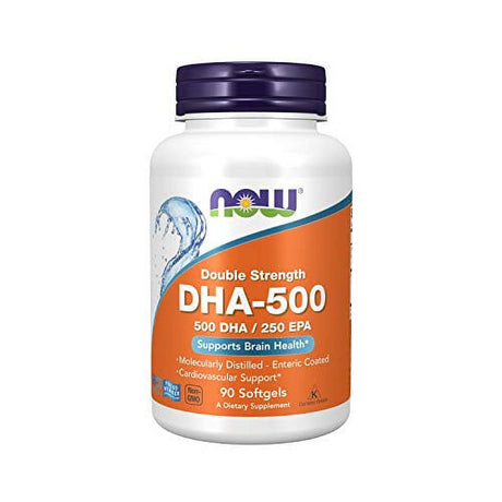 NOW Supplements, DHA-500 with 250 EPA, Molecularly Distilled, Supports Brain Health*, 90 Softgels