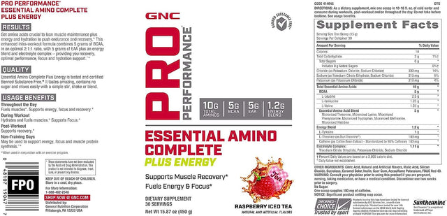 GNC Pro Performance Essential Amino Complete plus Energy - Raspberry Iced Tea - 15.9 Oz.