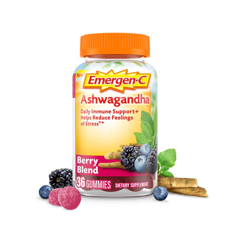 Emergen-C Vitamin C and Ashwagandha Gummies, Dietary Supplement for Immune Support, Berry Blend - 36 Count