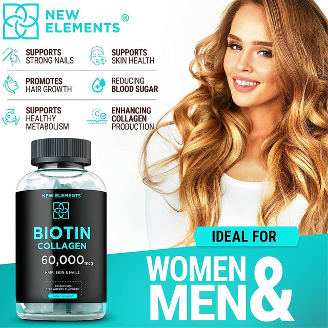 Biotin & Collagen Peptides Gummies - Collagen Peptides 50000Mcg Biotin 10000Mcg Chewable Vitamin B7 for Hair Skin and Nails, Hair Growth Supplement for Men & Women, Non-Gmo 60 Count (Pack of 1)