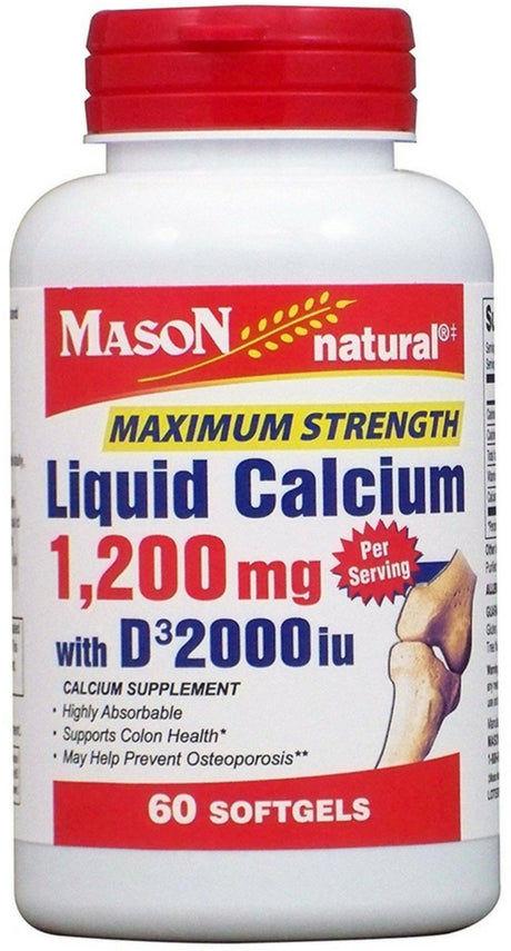 Mason Natural Liquid Calcium 1200 Mg with D3 2000 IU Softgels 60 Ea (Pack of 6)