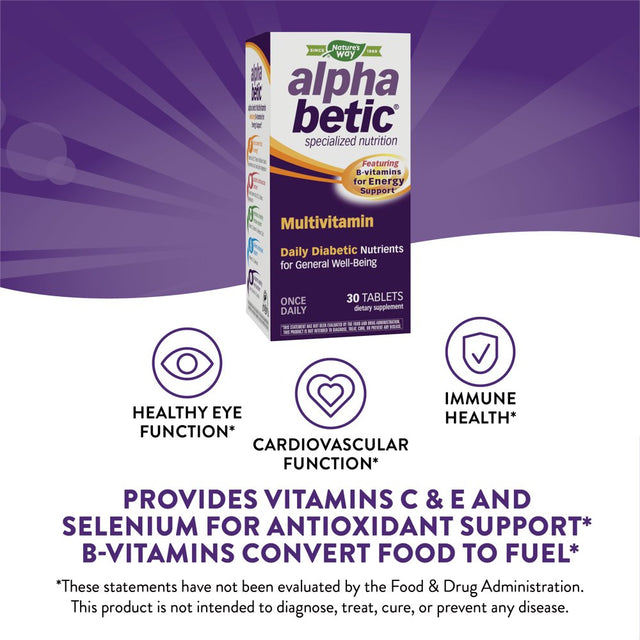 Nature'S Way Alpha Betic Unisex Daily Diabetic Multivitamin Tablets with B-Vitamins, 30 Ct