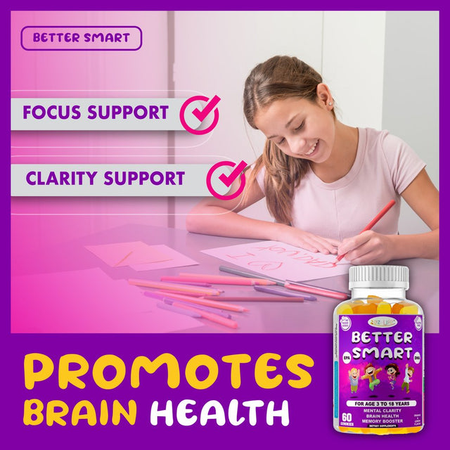 Kids Brain Booster Supplement Memory Supplement for Brain Vision & Heart Health, Attentive Child Supplement Focus Supplement for Kids. 60 Gummies