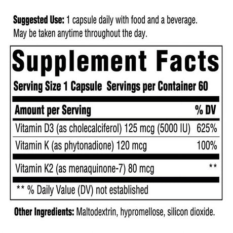 INNATE Response Formulas Vitamin D3 5000 IU (125 Mcg) - Supplement That Supports Immune and Bone Health - Blend of Vitamins D3, K1, and K2 - Vegetarian - 60 Capsules (60 Servings)