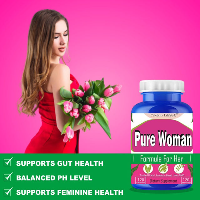 Pure Women Women’S Probiotic, 50 Billion CFU 16 Strains with Organic Prebiotics, Digestive Health Vaginal & Urinary Health Support, Shelf Stable 60 Capsules