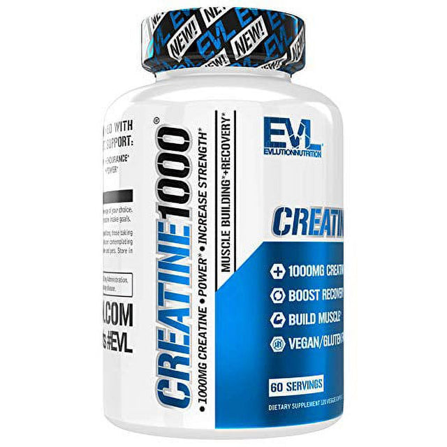 Creatine Monohydrate Pills 120Ct - EVL Nutrition Muscle Builder & Recovery Supplement - Creatine Capsules 1000Mg