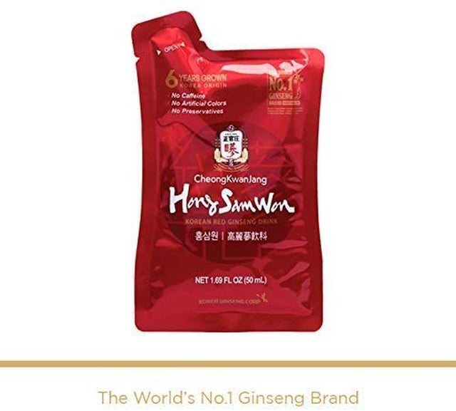 Cheongkwanjang [Hong Sam Won - Korean Ginseng Drink] Korean Red Panax Ginseng Extract Drink - Increase Productivity, Improve Blood Circulation & Brain Function - 20 Pouches, 1.69 Fl Oz 50 Ml Each