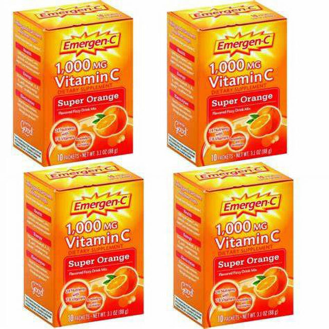 Emergen-C 1,000 Mg Vitamin C Drink Mix Packets Super Orange 10 Each (Pack of 4)