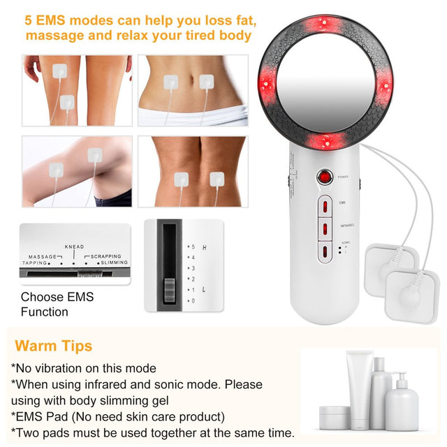 Ultrasonic Body Shaping Machine 3 in 1 Multifunctional EMS Infrared Massager Fat Remover for Belly Waist Leg Arm Skincare