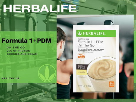 Herbalife Formula 1 + PDM on the Go: 24G of Protein 7 Packets per Box (Cookies and Cream + Vanilla), Protein for Energy and Nutrition, Sustain Energy and Satisfy Hunger