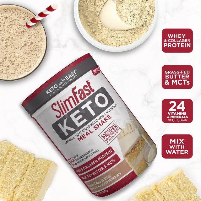 Slimfast Keto Meal Replacement Shake Powder, Vanilla Cake Batter, 12.2 Oz. Canister (10 Servings)