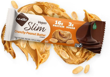 Nugo Slim Dark Chocolate Crunchy Peanut Butter, 16G Vegan Protein, 3G Sugar, 7G Fiber, 180 Calories, Low Net Carbs, Gluten Free, 24 Count