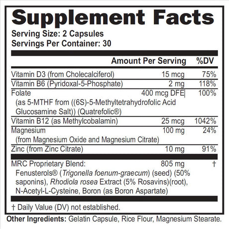 Enzyte MRC Testosterone Support - Vascularity, Energy, Muscle Strength, Stamina to Increase Workout Capacity for Men with Fenugreek, Rhodiola, NAC – 30 Day Supply (3 Pack)