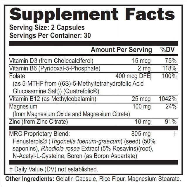 Enzyte MRC Testosterone Support - Vascularity, Energy, Muscle Strength, Stamina to Increase Workout Capacity for Men with Fenugreek, Rhodiola, NAC – 30 Day Supply (3 Pack)