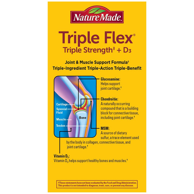 Nature Made Tripleflex Triple Strength Caplets with Vitamin D3, 80 Count for Joint Support