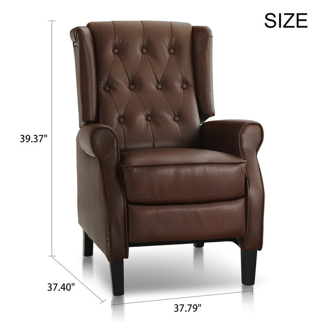 MERITLIFE Leather Push Back Recliner Chairs with Thick Seat, Nailhead Accents, Button-Meritlife Tufted Leather Wing Recliner, Easy Assembly (Brown)