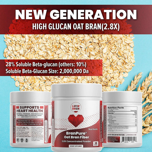 Layer Origin Super Concentrated Oat Bran to Lower Cholesterol and Support Heart Health - Highest Soluble Fiber for Cholesterol Absorbing, Equals to 15 G Regular Bran per Serving (Powder)