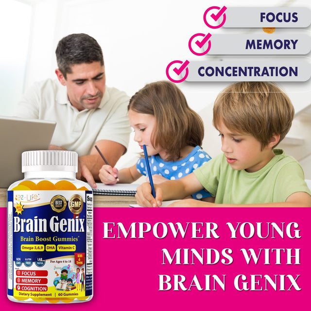 Braingenix Kids Brain Focus Gummies Attentive Child Supplement Kids Omega 3 Gummies Focus and Attention for Kids 60Ct by America'S Best Deals