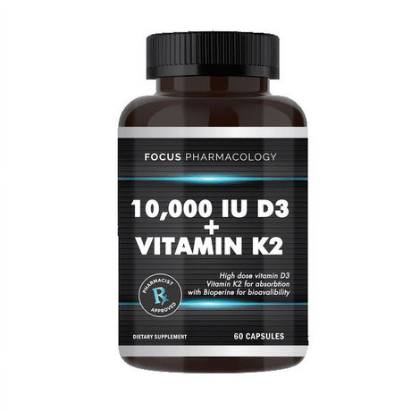 Vitamin K2 with D3 Extra Strength Supplement Bone | Heart Health Non-Gmo Formula 10,000 IU Vitamin D3 & 200 Mcg Vitamin K2 (MK7) | Easy to Swallow Vitamin K & D, 60 Capsules