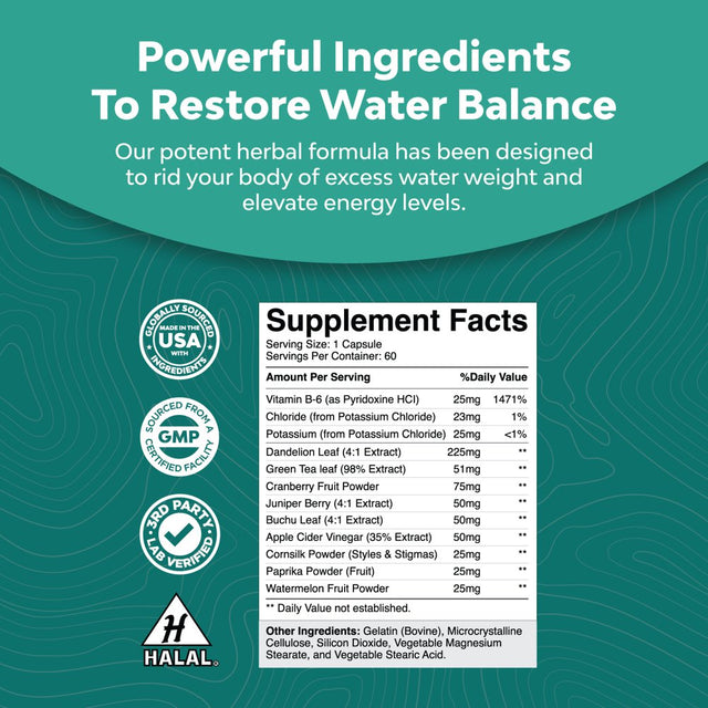 Natural Diuretic Water Pills - Reduce Excess Water for Weight Loss - Nature'S Craft Water Away 60Ct - Vitamin B6, Dandelion Root & Pure Green Tea Extract Diuretic Supplement for Women & Men