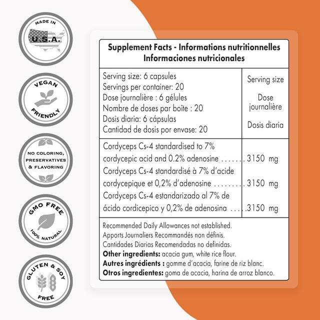 Supersmart - Cordyceps Cs-4 3150 Mg per Day - Tonic Mushroom - ATP Energy Supplement | Non-Gmo & Gluten Free - 120 Vegetarian Capsules