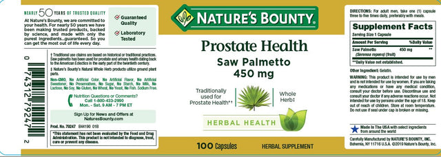 Nature'S Bounty Herbal Supplements, 450 Mg Capsules, 100 Count