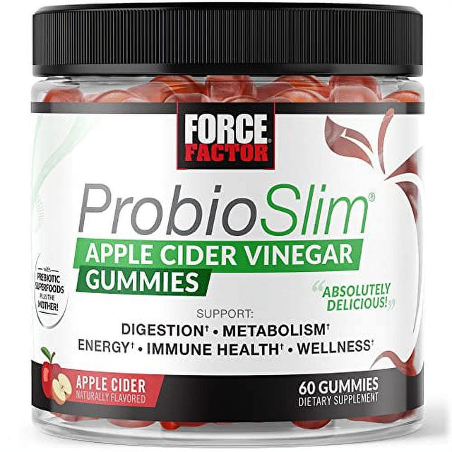 Probioslim Apple Cider Vinegar Gummies with Organic Apple Cider Vinegar and Lactospore Probiotics and Prebiotics to Support Digestion, Metabolism, and Immune Health, Force Factor, 60 Gummies