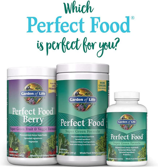 Garden of Life Perfect Food Super Green Formula - 30 Servings , 45 Superfoods, Greens, Fruit & Veggie Juice Superfood Powder Supplement, Probiotics & Organic Spirulina for Digestion & Immune Health 30 Servings (Pack of 1)