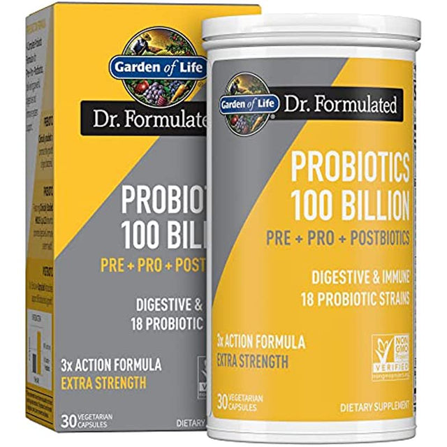 Garden of Life Dr Formulated Once Daily 3-In-1 Complete Probiotics, Prebiotics & Postbiotics Supplement for Women and Men’S Digestive & Immune Health – Extra Strength, 100 Billion CFU, 30 Day Supply