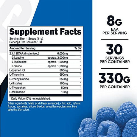 Nutricost EAA Powder 30 Servings (Blue Raspberry) - Essential Amino Acids - Non-Gmo, Gluten Free, Vegetarian Friendly