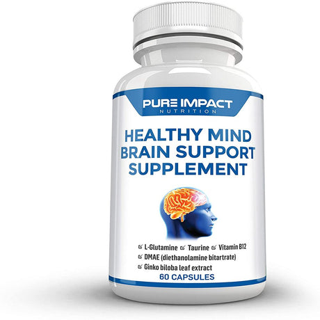 Pack of 2 L Glutamine Capsules Brain Supplement | Memory Pills for Brain | Brain Booster Supplement for Focus Memory Clarity Energy | Vitamin B12 Supplement by Pure Impact Nutrition