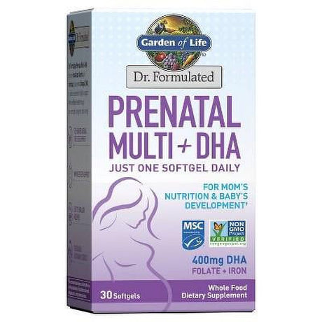 Garden of Life Dr. Formulated Prenatal Multi + DHA | for Mom'S Nutrition & Baby'S Development| Once Daily | Folate & Iron | 30Ct