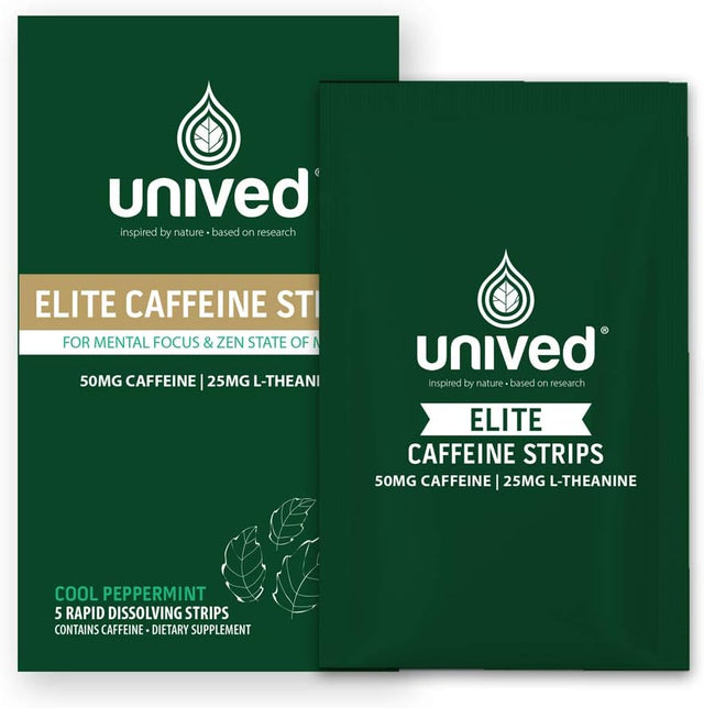 Unived Elite Caffeine Strips | Rapid Mouth Dissolving Strips | 50Mg Caffeine 25Mg L-Theanine for Mental Clarity & Focus | Pre-Workout for Strength & Endurance Athletes (25 Strips)