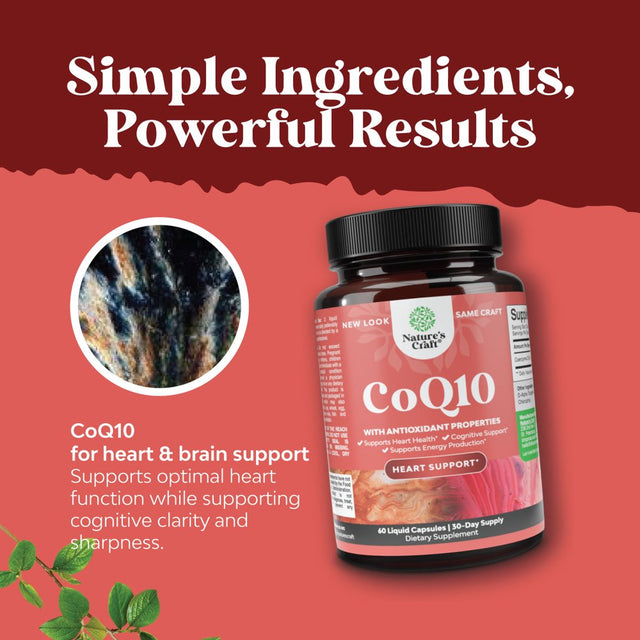 Nature'S Craft Coq10 Coenzyme Q10 200Mg per Serving Supplement to Support Heart Health and Energy - Natural Herbal Antioxidant for Anti-Aging Benefits and Skin Care 60Ct