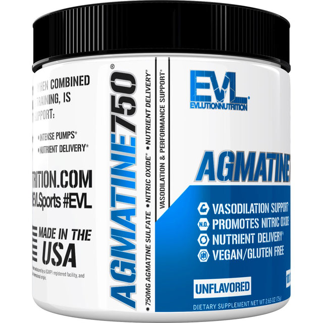 Agmatine Sulfate Powder 750Mg - Evlution Nutrition Agmatine Supplement for Vasodilation Support - Pre Workout Nitric Oxide Powder 100 Servings